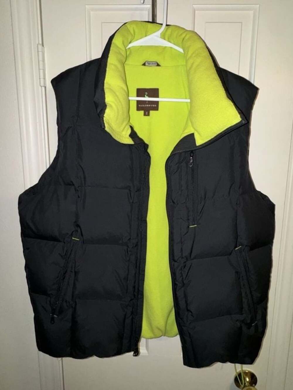 Tailorbyrd Men's Black Puffer Vest with Neon Yellow Fleece Lining